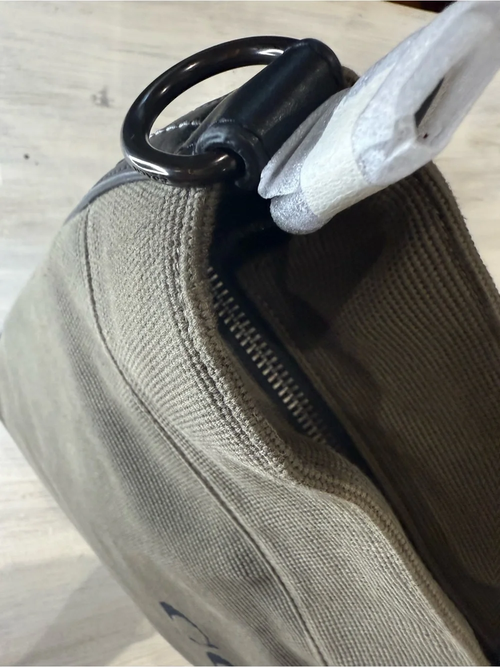Coach Olive Canvas Tote with Black and Tan Handle Accents